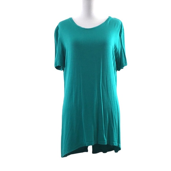 Logo Lori‎ Goldstein Aqua Green Tunic T Shirt Womens Medium Split Back Tee - Picture 1 of 9